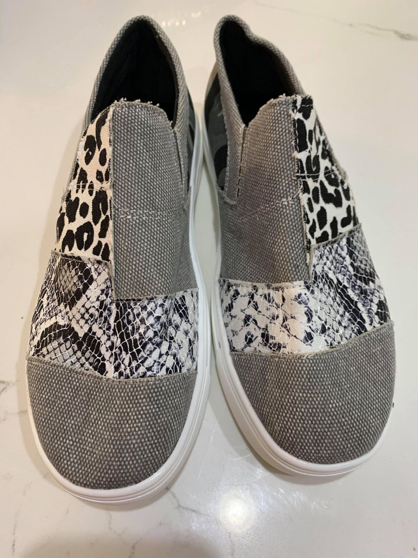 Gray Snake Leopard Mixed Print Slip-on Canvas Slip on Shoes