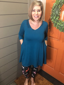 Teal 3/4 Sleeve V-Neck Tunic