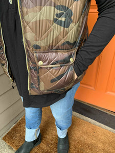 Camo Puffer Vest with Gold Accents