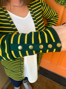 Green with Gold Stripe Cardigan