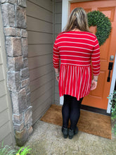 Load image into Gallery viewer, Red 3/4 Sleeve Ruffle Top with White Stripes