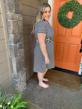 Load image into Gallery viewer, Black &amp; White Stripe Wrap Front Dress