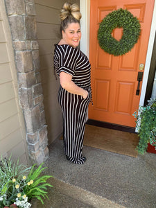Black with White Stripes Rolled Sleeve Jumpsuit
