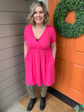 Load image into Gallery viewer, Hot Pink Short Sleeve Wrap Dress