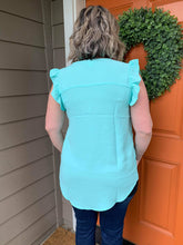 Load image into Gallery viewer, Blue Mint Woven Ruffle Tank