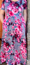 Load image into Gallery viewer, Grey &amp; Pink Floral Maxi Dress