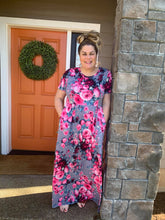 Load image into Gallery viewer, Grey &amp; Pink Floral Maxi Dress