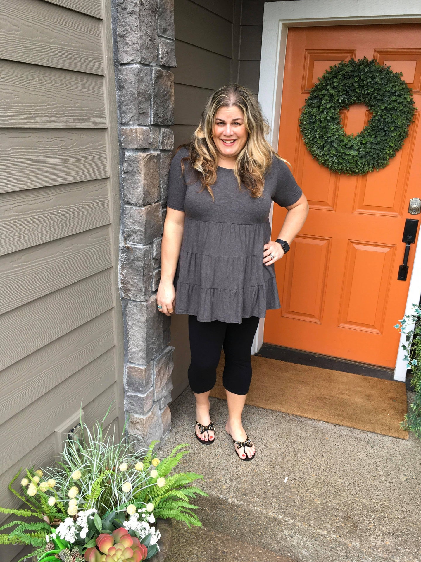 Charcoal Tiered Tunic with Short Sleeves