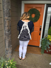 Load image into Gallery viewer, Navy &amp; White Stripe Ruffle Top
