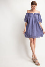 Load image into Gallery viewer, Slate Blue Crochet Trim dress