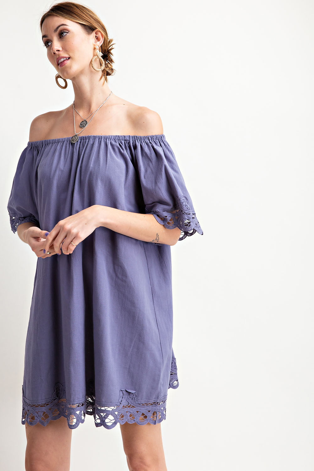 Slate Blue Crochet Trim dress