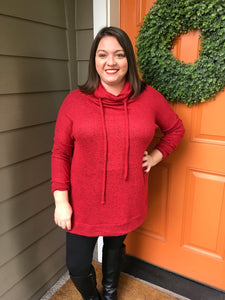 Red Heathered Cowl-Neck Tunic