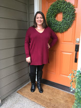 Load image into Gallery viewer, Burgundy V-Neck High Low Sweater with Side Slits