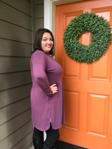 Eggplant Button Down Cardigan with Side Pockets