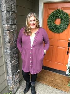 Eggplant Button Down Cardigan with Side Pockets