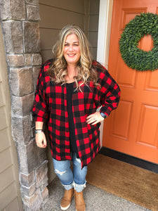 Buffalo Plaid Cardigan w/ Side Pockets