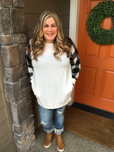 Load image into Gallery viewer, Cream Tunic with Cream &amp; Black Buffalo Plaid Sleeves