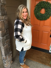 Load image into Gallery viewer, Cream Tunic with Cream &amp; Black Buffalo Plaid Sleeves