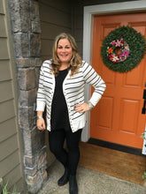 Load image into Gallery viewer, White w/ Black Stripe Long Sleeve Snap Cardigan