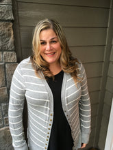 Load image into Gallery viewer, Heather Grey w/ White Stripes Long Sleeve Snap Cardigan