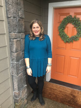 Load image into Gallery viewer, Teal 3/4 Sleeve Ruffle Tunic