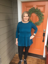 Load image into Gallery viewer, Teal 3/4 Sleeve Ruffle Tunic