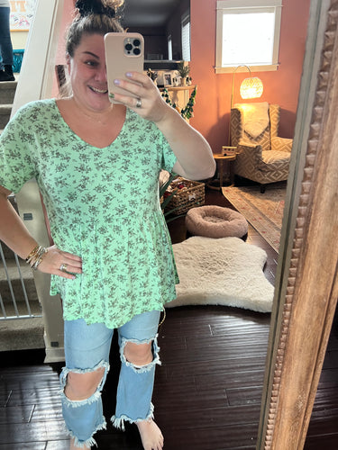 Pre-Order Ruffle Top - Green Floral