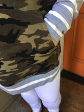 Load image into Gallery viewer, Pre-Order Camo &amp; Heather Grey Striped Hoodie
