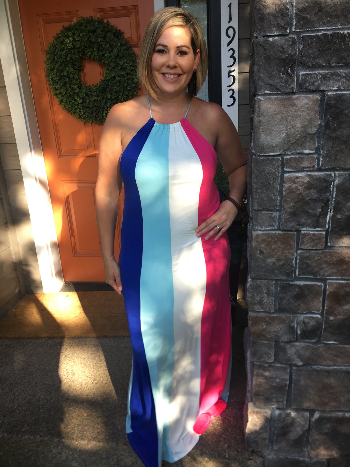 Color Block Tunnel Neck with Keyhole Back Maxi Dress