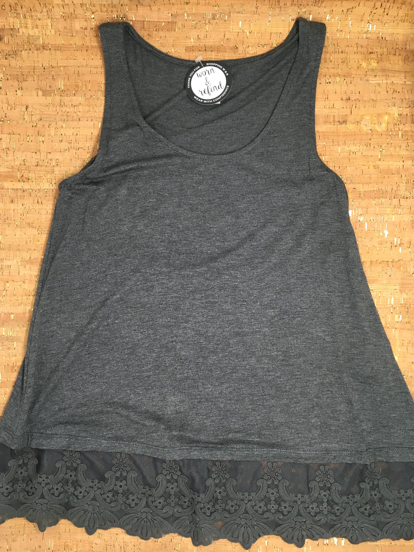 Charcoal Lace Trimmed Tank Top
