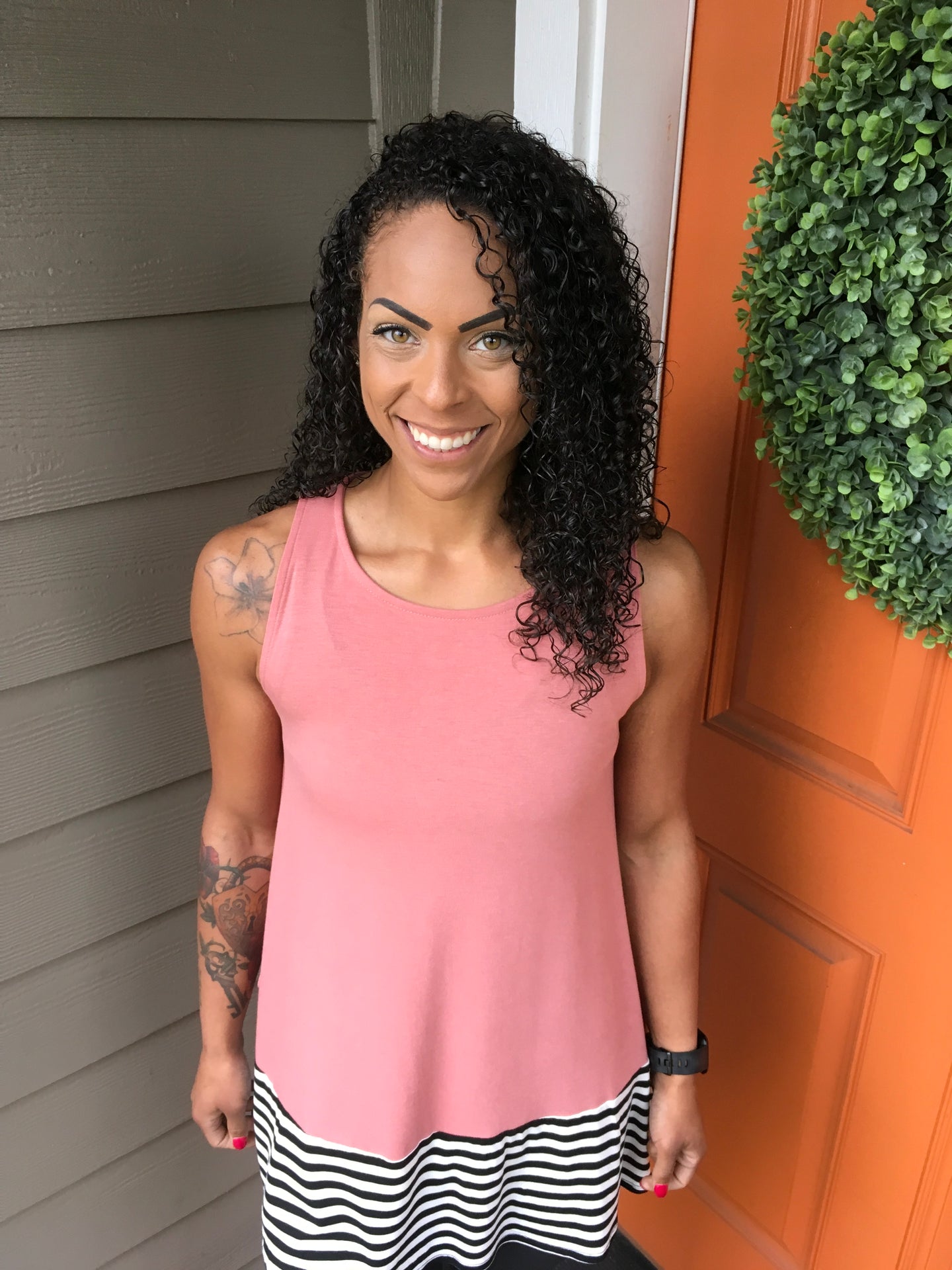 Blush Tank Top with Black & White Detail and Pockets