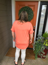 Load image into Gallery viewer, Coral V-Neck Top with Rolled Sleeves and Small Slide Slits