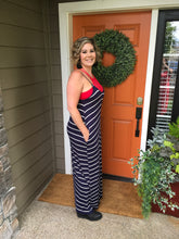 Load image into Gallery viewer, Navy &amp; White Stripe Maxi Dress with Pockets