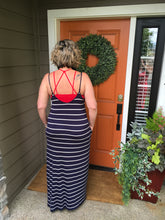 Load image into Gallery viewer, Navy &amp; White Stripe Maxi Dress with Pockets