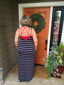 Navy & White Stripe Maxi Dress with Pockets