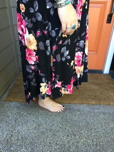 Black Floral High Low Maxi Dress with Peek-a-Boo Neckline
