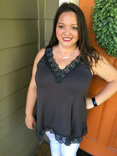 Load image into Gallery viewer, Dark Grey Lace Tank w/ V-Back