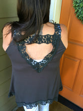 Load image into Gallery viewer, Dark Grey Lace Tank w/ V-Back