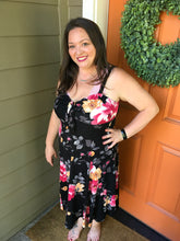 Load image into Gallery viewer, Black Floral High Low Maxi Dress with Peek-a-Boo Neckline