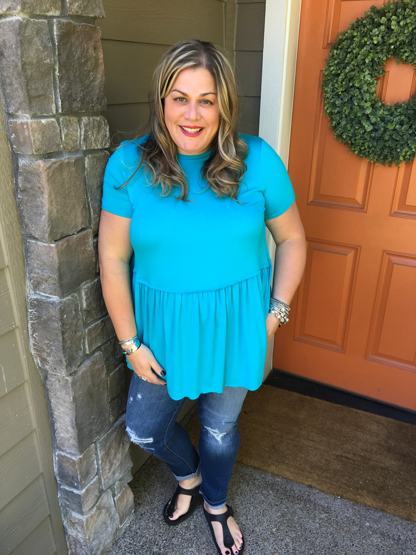 Bright Teal Ruffle Top