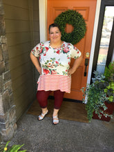 Load image into Gallery viewer, Red Floral &amp; Stripe Tunic