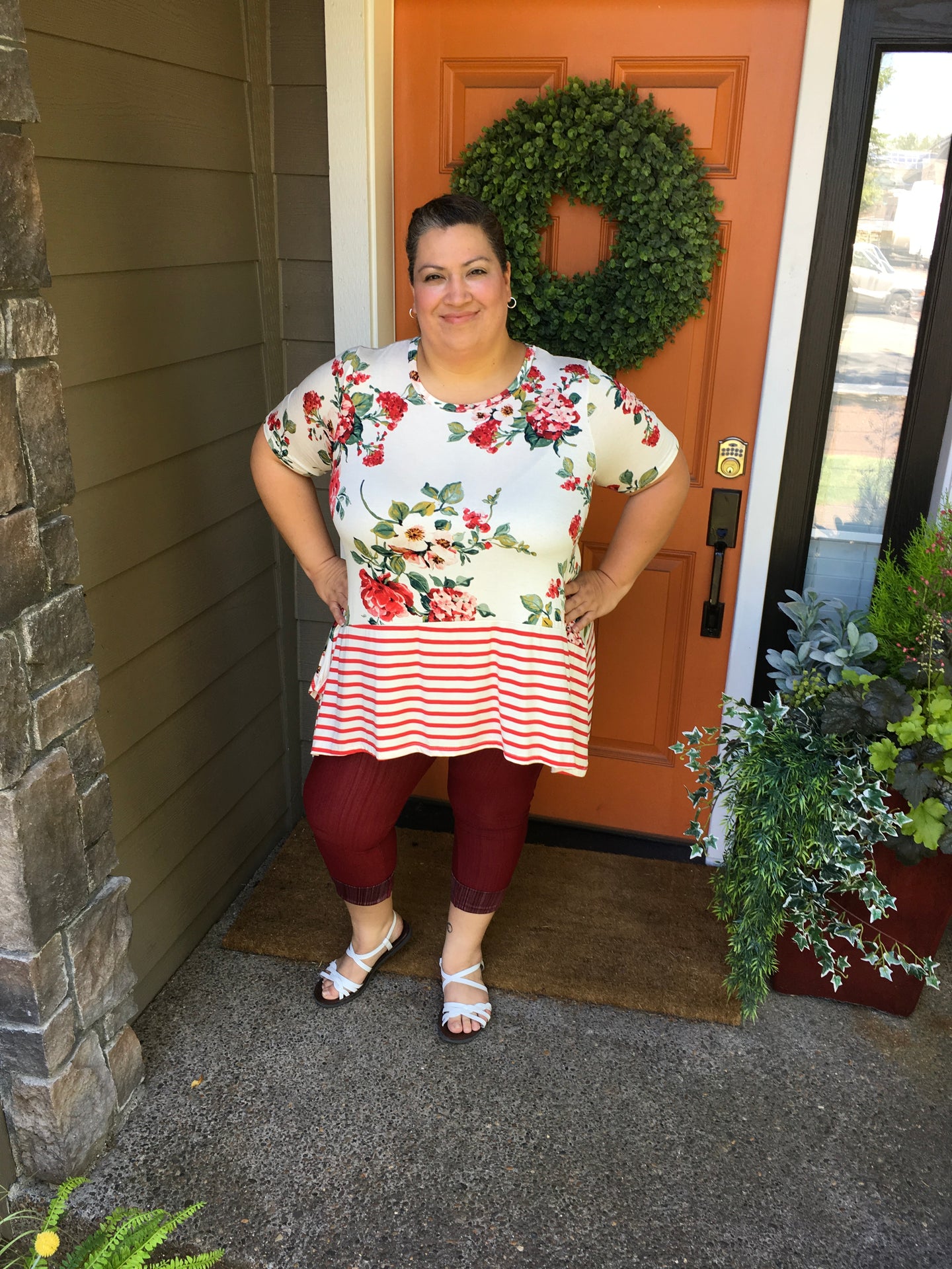 Red Floral & Stripe Tunic