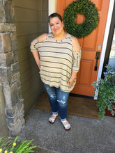 Load image into Gallery viewer, Taupe and Grey Cold Shoulder Boxy Sweater