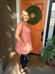 Rose Pink V-Neck Tunic w/Pockets