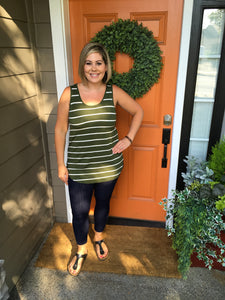 Army Green Tunic Tank with White Stripes