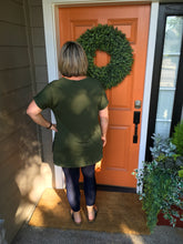 Load image into Gallery viewer, Army Green Rolled Sleeve V-Neck top with Side Slits