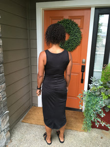 Black High Low Ruched Front Maxi Dress