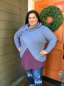 Grey Wrap Sweater with Asymmetrical Hem