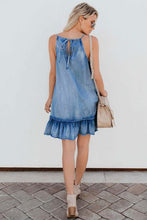 Load image into Gallery viewer, Pre-Order Blue Ruffle Trim Tie Back Denim Mini Dress