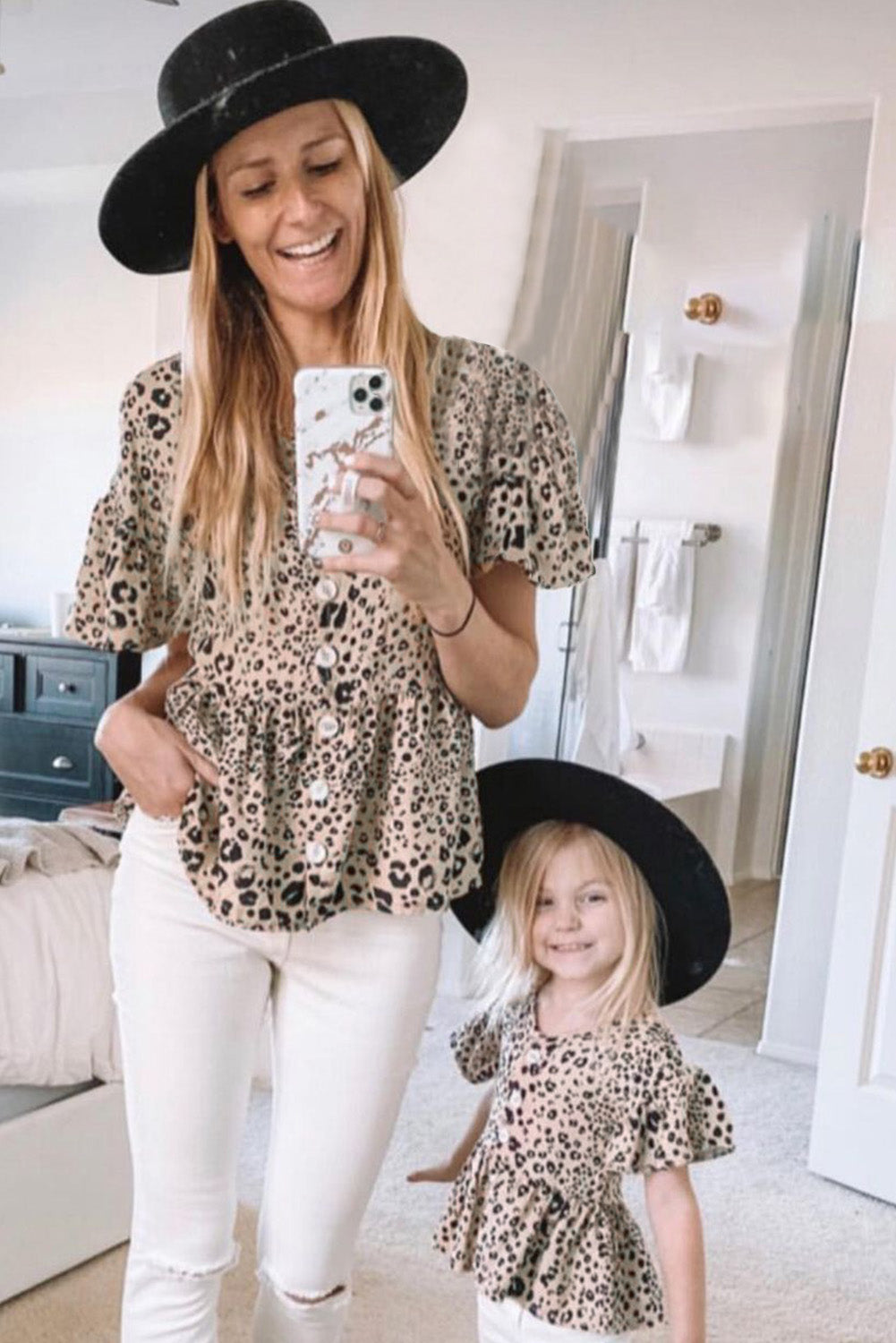 Pre-Order Leopard Button Front Ruffled Top for Mom